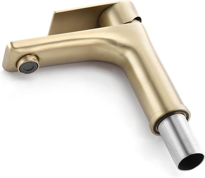 SUMERAIN Bathroom Sink Faucet Lead-Free 304 Stainless Steel Single Hole Single Handle Vanity Faucet, Brushed Gold | Lead-Free, Unique Flow Pattern, Water-saving, with Faucet Supply Lines, Easy DIY Install