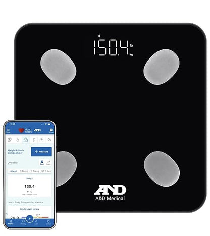 A&D Medical Smart Scale for Body Weight - UC-450BLE - Bluetooth Body Fat Scale with BMI, Body Composition, Digital Bathroom Scale, Tracks 7 Biometrics, Syncs with A&D App - 397lb