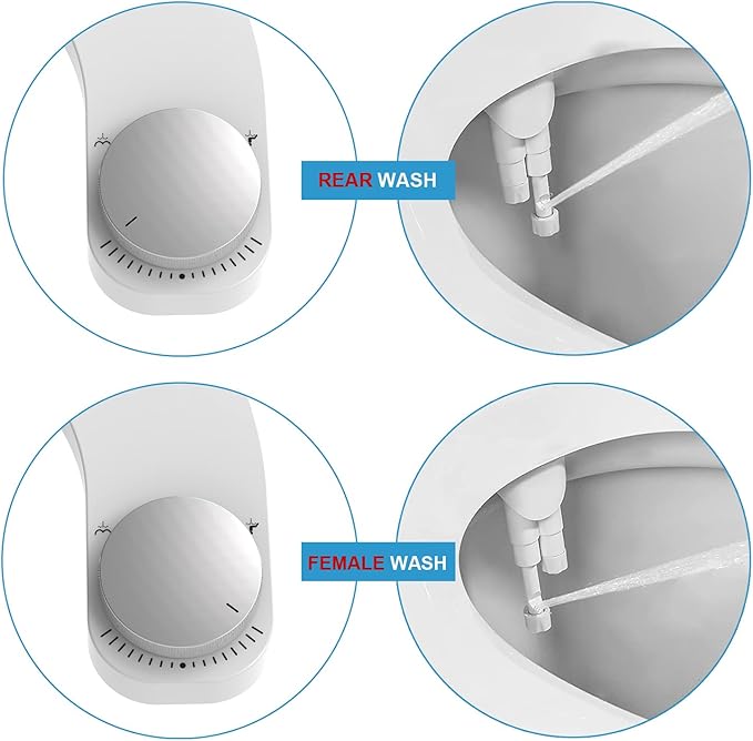 Bidet Attachment for Toilet - Left Handed Bidet Ultra-Slimt Non-Electric Dual Nozzle (Frontal & Rear Wash) Adjustable Water Pressure, Water Bidet Toilet Seat Attachment,Easy to Install (Silver)