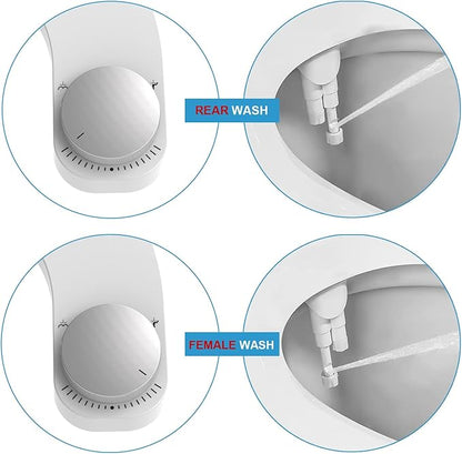 Bidet Attachment for Toilet - Left Handed Bidet Ultra-Slimt Non-Electric Dual Nozzle (Frontal & Rear Wash) Adjustable Water Pressure, Water Bidet Toilet Seat Attachment,Easy to Install (Silver)