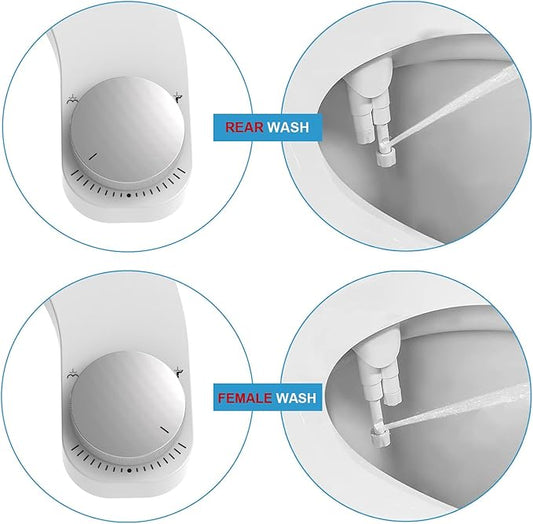 Bidet Attachment for Toilet - Left Handed Bidet Ultra-Slimt Non-Electric Dual Nozzle (Frontal & Rear Wash) Adjustable Water Pressure, Water Bidet Toilet Seat Attachment,Easy to Install (Silver)