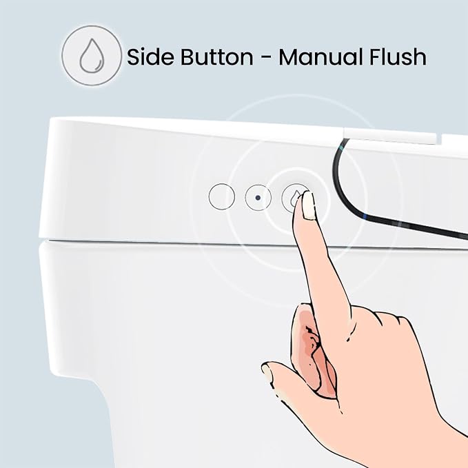 R&T W5100S Tankless Smart Toilet Touchless Auto Flush 1.28-GPF Battery-Operated One-Piece HET Intelligent Toilet for Bathroom, Foot Kick & Manual, Without Bidet