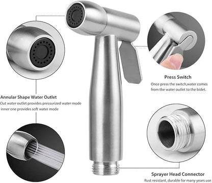 Handheld Bidet Sprayer Toilet with 59in ABS Flexible Telescopic Shower Hose for Bathroom Douche Diaper Cleaning, Pet Bath, Closestool, Squatting Pan, Floor Cleaning