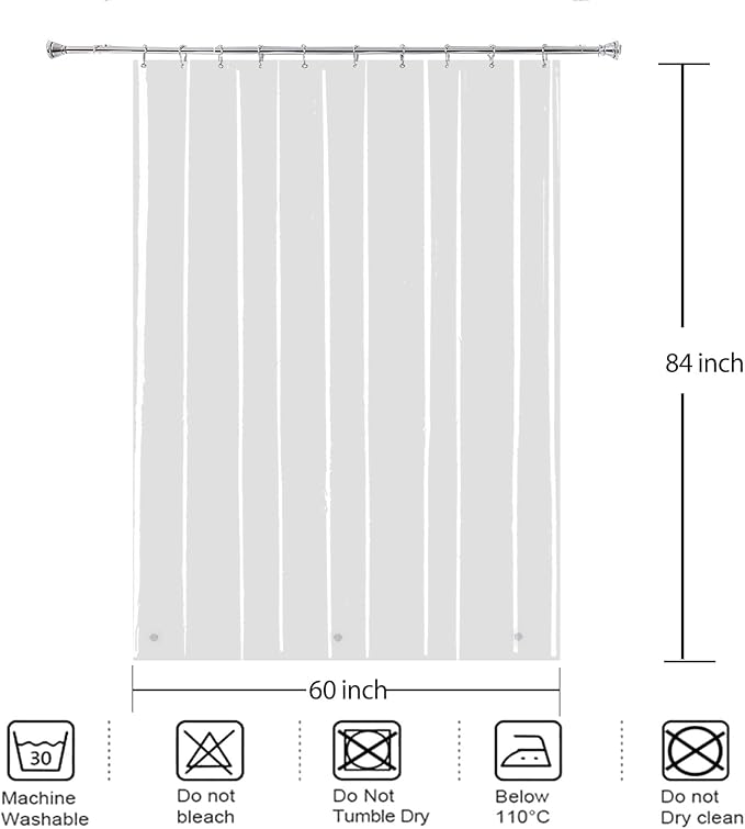 Clear Stall Size Shower Curtain Liner 60x84 for RV Tiny Bathroom | Transparent PEVA Vinyl Waterproof Shower Liner Weights for Stand Up Single Narrow Bathroom Camper with S/S Hooks