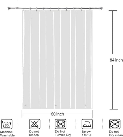 Clear Stall Size Shower Curtain Liner 60x84 for RV Tiny Bathroom | Transparent PEVA Vinyl Waterproof Shower Liner Weights for Stand Up Single Narrow Bathroom Camper with S/S Hooks