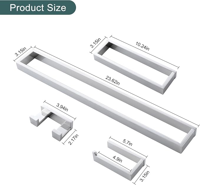 4-Pieces Bathroom Hardware Set, Polished Chrome Towel Bar Set, Wall Mounted Stainless Steel Bathroom Hardware Accessories Set, 23.6 inch