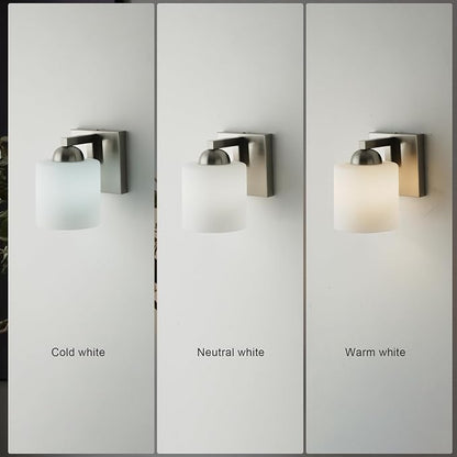 mirrea 1-Light Brushed Nickel Bathroom Vanity Light with White Glass Shade | Over Mirror,Wall Sconce,ETL listed,Bathroom Lighting Fixtures,Elegant Design,Milk White Glass Shade,Easy Installation