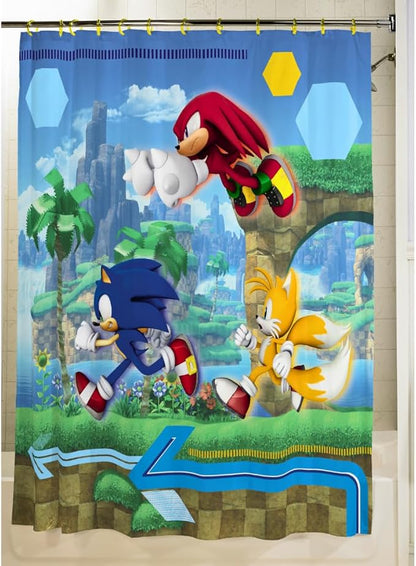 Sonic Anime 13-Piece Shower Curtain Set, 72 x 72 Inch Fabric Curtain with Hooks, Bathroom Decor, Machine Washable, (100% Officially Licensed Product) by Franco Collectibles