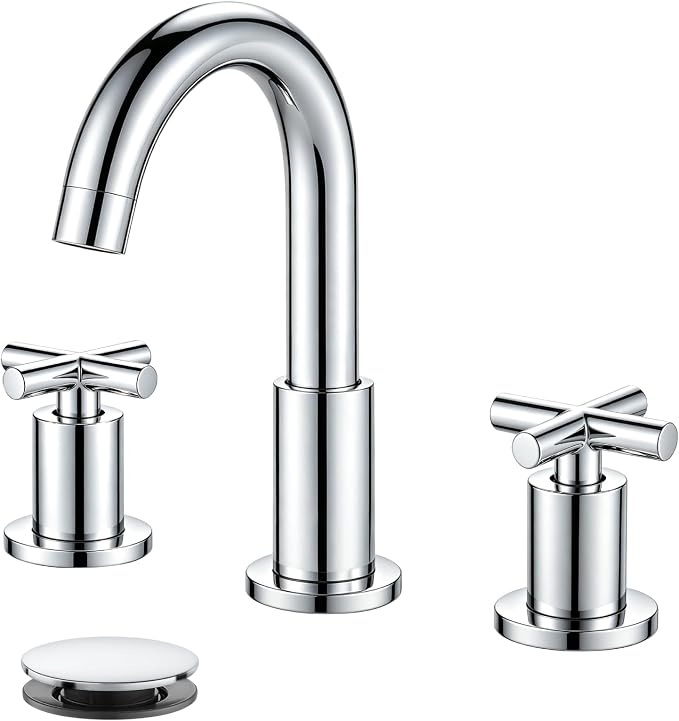 gotonovo 8’’ Widespread Bathroom Sink Faucet 3 Hole Polished Chrome | Bathroom Faucet Vanity,6-16’’ Sink,Basin,RV,Lavatory,2 Cross Handle,SUS304,360° Swivel Spout,24’’ cUPC Hose,Pop Up Drain