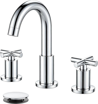 gotonovo 8’’ Widespread Bathroom Sink Faucet 3 Hole Polished Chrome | Bathroom Faucet Vanity,6-16’’ Sink,Basin,RV,Lavatory,2 Cross Handle,SUS304,360° Swivel Spout,24’’ cUPC Hose,Pop Up Drain
