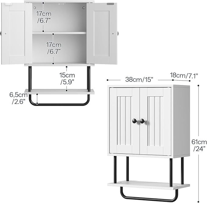 HOOBRO Bathroom Wall Cabinet, Modern Medicine Cabinet with Open and Adjustable Shelf, Over The Toilet Storage Cabinet with Towel Bar, Wall Mounted Organizer for Bathroom, Kitchen, White and Black