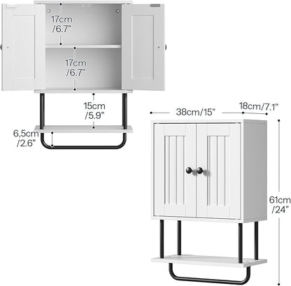 HOOBRO Bathroom Wall Cabinet, Modern Medicine Cabinet with Open and Adjustable Shelf, Over The Toilet Storage Cabinet with Towel Bar, Wall Mounted Organizer for Bathroom, Kitchen, White and Black