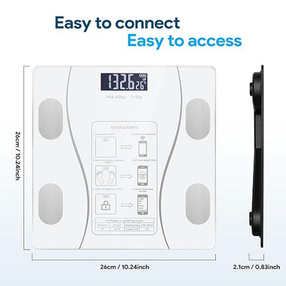 Smart Body Fat Scale with Led Display - Digital Bathroom Scale with Bluetooth, Accurate Body Composition Measurement, Muscle Mass, BMI, and Body Water Analysis (White)