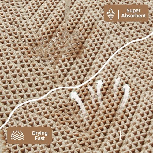 Sunfly Waffle Bath Mat, Boho Bath Rugs for Bathroom Floor Super Absorbent & Quick Dry, Non-Slip Washable Bath Mat with Tassels, Ultra Soft Farmhouse Bathroom Decor 24"*48" Beige