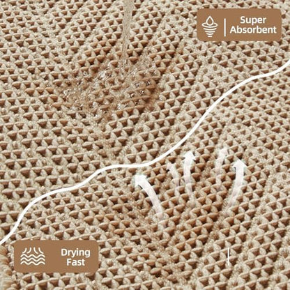 Sunfly Waffle Bath Mat, Boho Bath Rugs for Bathroom Floor Super Absorbent & Quick Dry, Non-Slip Washable Bath Mat with Tassels, Ultra Soft Farmhouse Bathroom Decor 20"*30" Beige