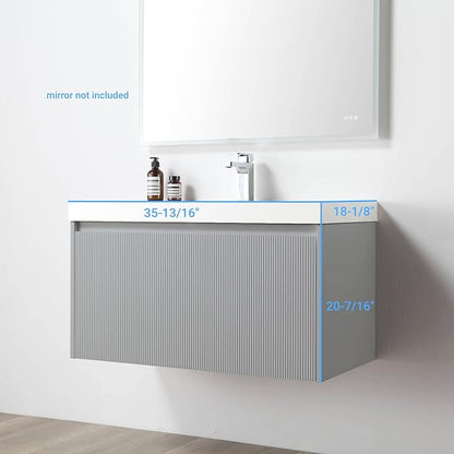 Blossom 36 Inch Bathroom Vanity with Sink | All Wood Wall Mounted Floating Bathroom Vanity Cabinet with Acrylic Sink | Soft-Close Drawer | Modern Minimalist Style Vanities (36 Inch, Light Grey)