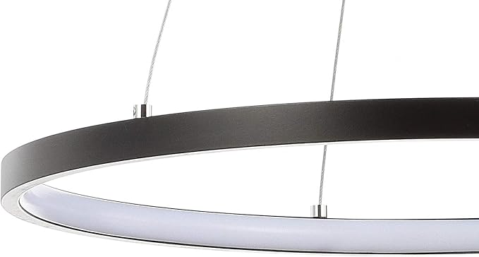 JONATHAN Y 15.75" Matte Black Modern Integrated LED Pendant Light, Dimmable Round Hoop Chandelier for Kitchen Island, Dining Room, Adjustable Height Metal Hanging Light JYL7202A
