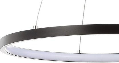 JONATHAN Y 15.75" Matte Black Modern Integrated LED Pendant Light, Dimmable Round Hoop Chandelier for Kitchen Island, Dining Room, Adjustable Height Metal Hanging Light JYL7202A