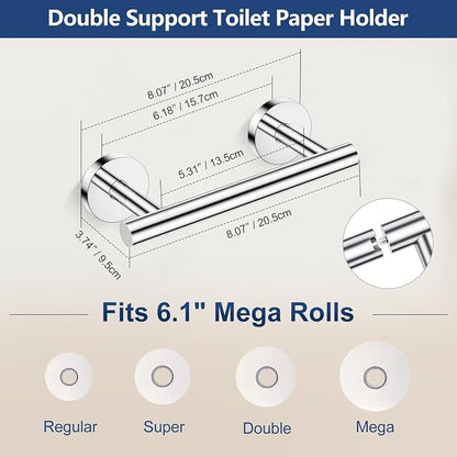 TQKAG 5 Piece Towel Racks for Bathroom, 23.6" Bathroom Hardware Set Chrome | Bathroom Hardware Set, SUS304 Stainless Steel, Double Post Pivoting, Towel Hooks, Toilet Paper Holder Set Wall Mounted