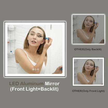 40x38 Inch LED Bathroom Mirror with Black Frame | Black Metal Frame, Front and Backlit, 3 Colors, Dimmable, Memory, Anti Fog, Tempered Glass, Lighted Mirror for Wall