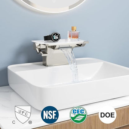 Bathroom Faucet with Storage Platform 4", 2-Hole, Brushed Nickel | Bathroom Faucet, NSF Certified 4 Inch 2 Handle Basin Faucet, Widerspread Bathroom Sink Faucet