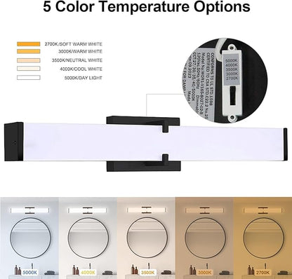 Bathroom Vanity Light 2700/3000/3500/4000/5000k Dimmable, Black Modern Matte for Vanity Lighting Over Mirror LED, 24 inch IP44 25W Equivalent to Incandescent 250W, ETL Listed (1 Pack)