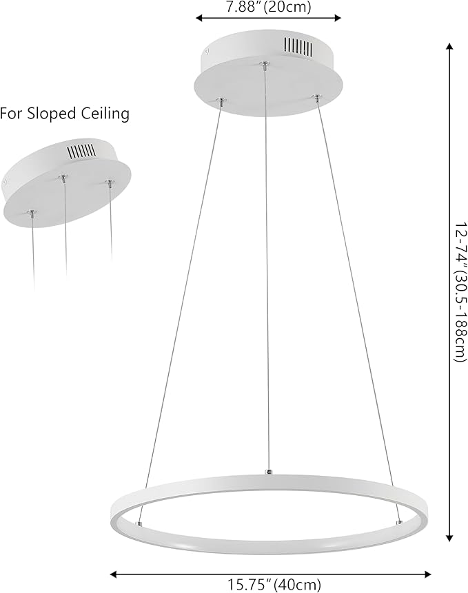 JONATHAN Y 15.75" Matte White Modern Integrated LED Pendant Light, Dimmable Round Hoop Chandelier for Kitchen Island, Dining Room, Adjustable Height Metal Hanging Light (JYL7202I)