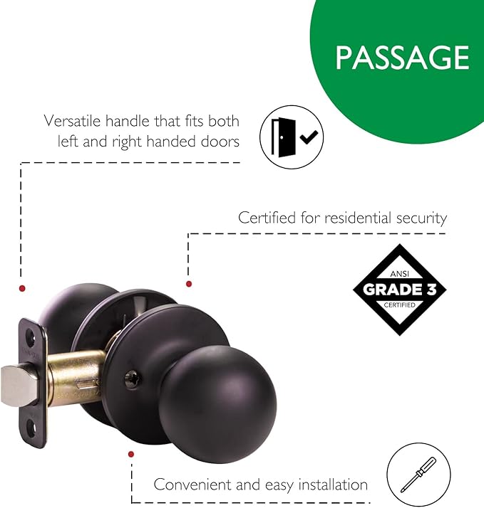 Design House 779090 Ball Passage Hall and Closet Door Knob Matte Black