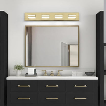 OKELI 5 Lights Bathroom Vanity Light Fixtures Gold LED Dimmable Vanity Light Over Mirror Modern Wall Mounted Lighting Fixture, 350° Rotatable Lamp Head 24W Cold White 6000K ETL Listed