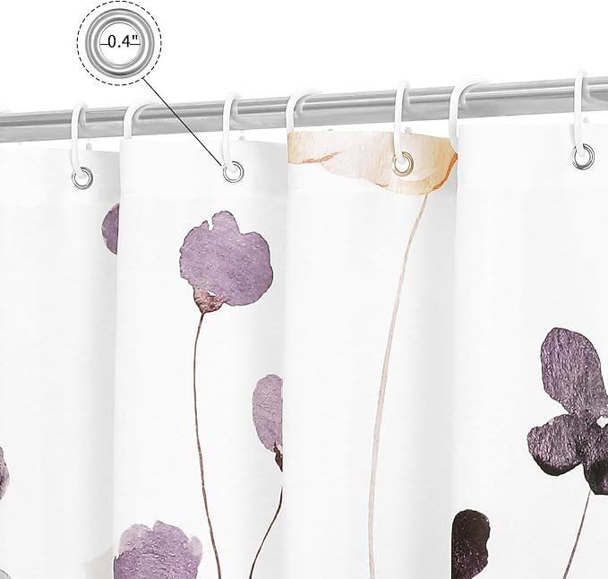 Plum Beige Beige Watercolor Floral Fabric Shower Curtain, 72x78 | Waterproof Fabric, Modern Minimalist Floral Print, Machine Washable, Rustproof Grommets, Fade Resistant, for Bath Home