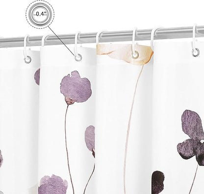 Plum Beige Watercolor Floral Fabric Shower Curtain, 36x72 | Waterproof Fabric, Modern Minimalist Floral Print, Machine Washable, Rustproof Grommets, for Bath Home, Small Stall