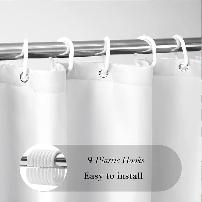 AooHome White Stall Size Bathroom Curtain for Hotel, Fabric Shower Liner with Hooks for Hotel, Water Repellent, 54 Width x 72 Height Inch