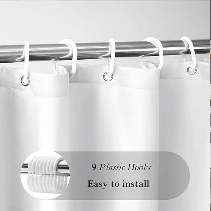 AooHome White Stall Size Bathroom Curtain for Hotel, Fabric Shower Liner with Hooks for Hotel, Water Repellent, 54 Width x 72 Height Inch