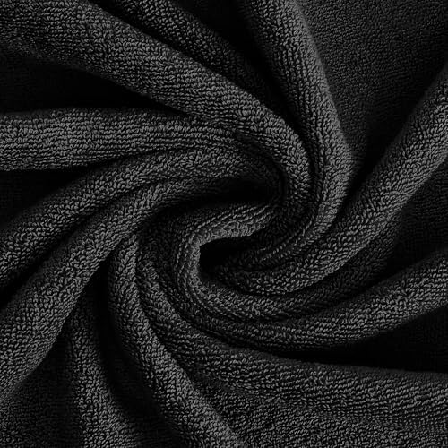 Feather & Stitch 100% Cotton 625 GSM Bath Towel Set of 6, Ultra Soft Highly Absorbent 2 Bath Towels, 2 Hand Towels & 2 Washcloth - Luxury Quick Dry Shower Towels (Black)