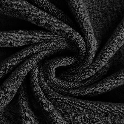 Feather & Stitch 100% Cotton 625 GSM Bath Towel Set of 6, Ultra Soft Highly Absorbent 2 Bath Towels, 2 Hand Towels & 2 Washcloth - Luxury Quick Dry Shower Towels (Black)