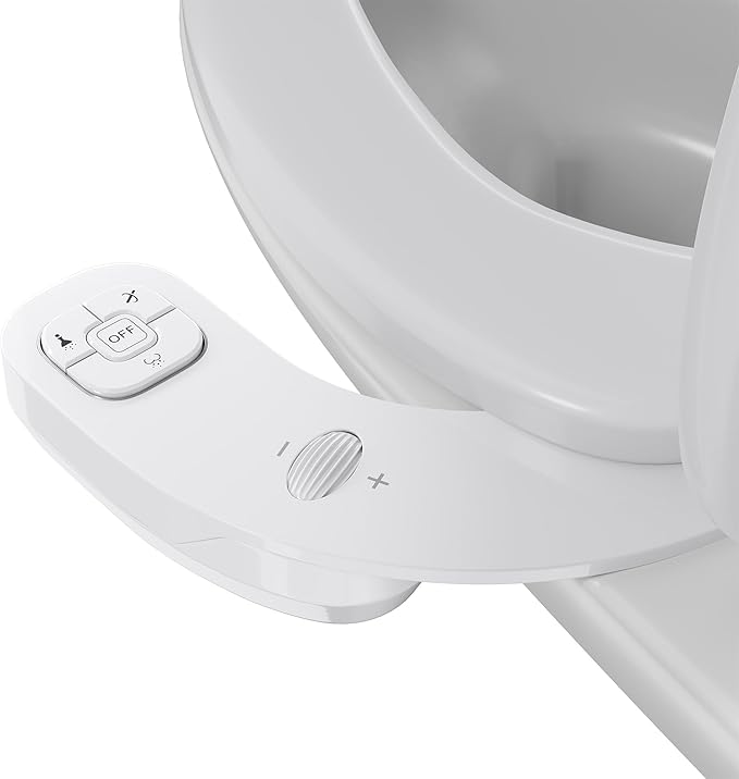 hansrapo Left-Hand Bidet Attachment– Non-Electric Dual Nozzle for Rear & Feminine Wash, Adjustable Pressure & Flow, Ultra-Slim Design,Independent Self-Clean Function, Quick-Release for Easy Cleaning