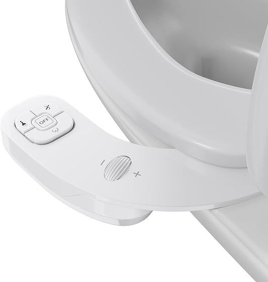hansrapo Left-Hand Bidet Attachment– Non-Electric Dual Nozzle for Rear & Feminine Wash, Adjustable Pressure & Flow, Ultra-Slim Design,Independent Self-Clean Function, Quick-Release for Easy Cleaning