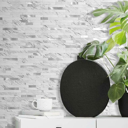 DICOFUN 10 Sheets Marble Look Peel and Stick Backsplash Wall Tile, PVC Kitchen Backsplash Peel and Stick in White, 9.4 sq.ft