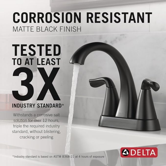 Delta Arvo Centerset Bathroom Faucet, Matte Black 2-Handle Bathroom Faucet, Delta Bathroom Sink Faucet, Black 3-Hole Bathroom Faucet, Matte Black 25840LF-BL