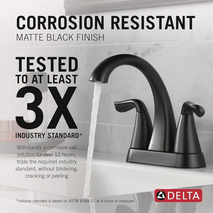 Delta Arvo Centerset Bathroom Faucet, Matte Black 2-Handle Bathroom Faucet, Delta Bathroom Sink Faucet, Black 3-Hole Bathroom Faucet, Matte Black 25840LF-BL