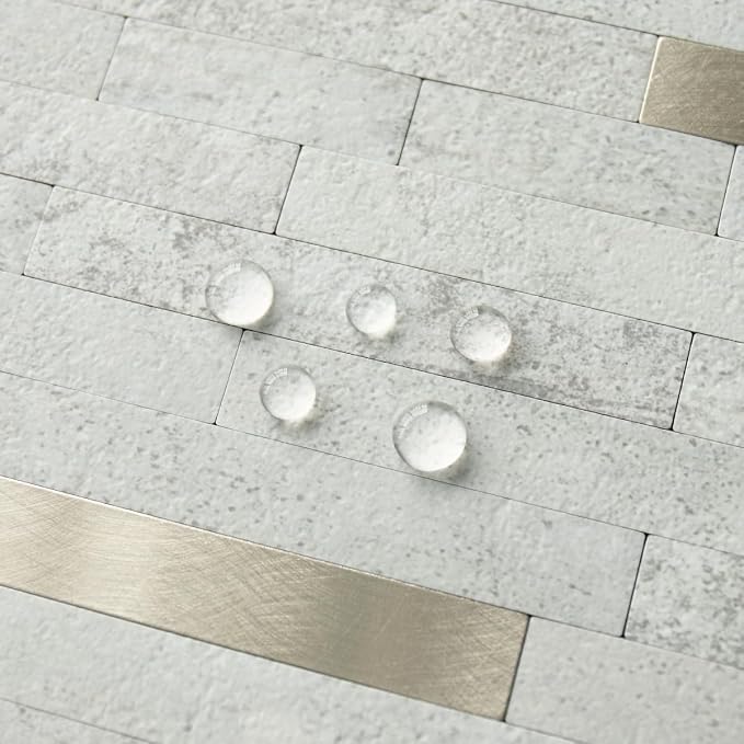 AULIGET 2 Sheets Faux Stone Peel and Stick Backsplash, Beige Stone Look PVC Wall Tile Stick on Backsplash for Kitchen and Bathroom