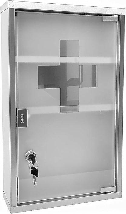 Locking Stainless Steel Medicine Cabinet, 3 Tier Wall Mounted Storage Cabinet, Durable Stainless Steel, Surface or Flush Mount, Ideal for Home, Office or First Aid, 11.8 * 4.7 * 17.7