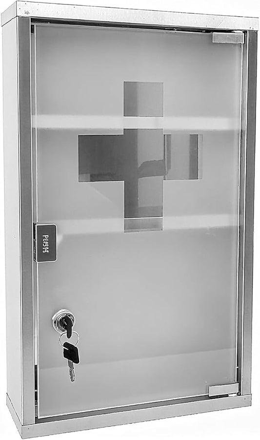 Locking Stainless Steel Medicine Cabinet, 3 Tier Wall Mounted Storage Cabinet, Durable Stainless Steel, Surface or Flush Mount, Ideal for Home, Office or First Aid, 11.8 * 4.7 * 17.7