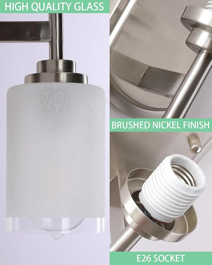 Sconces Wall Lighting Set of Two, Bathrooom Glass Vanity Light | Brushed Nickel Finish, 2 Pack, Frosted Glass Shade, Modern Wall Light Fixtures, For Porch Bedroom Hallway Living Room