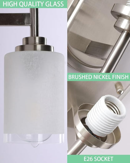 Sconces Wall Lighting Set of Two, Bathrooom Glass Vanity Light | Brushed Nickel Finish, 2 Pack, Frosted Glass Shade, Modern Wall Light Fixtures, For Porch Bedroom Hallway Living Room