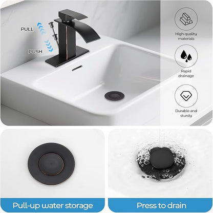 ORB Bathroom Faucet with Lift Rod Drain, Waterfall Bathroom Sink Faucet Modern Single Handle Bathroom Faucte 1 or 3 Hole, RV Mixer Tap Vanity Faucet Washbasin Faucet with Deck