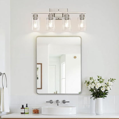 4-Light Brushed Nickel Bathroom Vanity Light with Clear Glass Shades