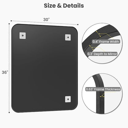 30x36 Inch Matte Black Rounded Rectangle Bathroom Vanity Mirror | For Over-Sink Bathrooms, Powder-Coated Iron Frame, Layered Shadow Box Look, Two-Way Mount, Protective Packaging