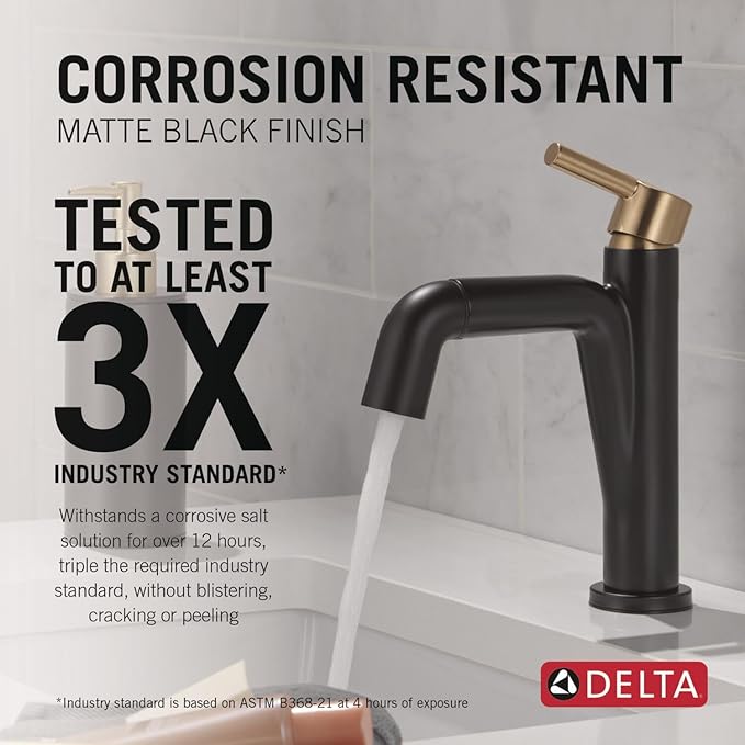 Delta Faucet Nicoli Pull-Down Single Hole Bathroom Faucet, Black and Gold Bathroom Sink Faucet with Pull Out Sprayer, Matte Black/Champagne Bronze 15849LF-GZPD