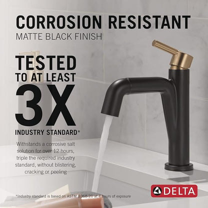 Delta Faucet Nicoli Pull-Down Single Hole Bathroom Faucet, Black and Gold Bathroom Sink Faucet with Pull Out Sprayer, Matte Black/Champagne Bronze 15849LF-GZPD